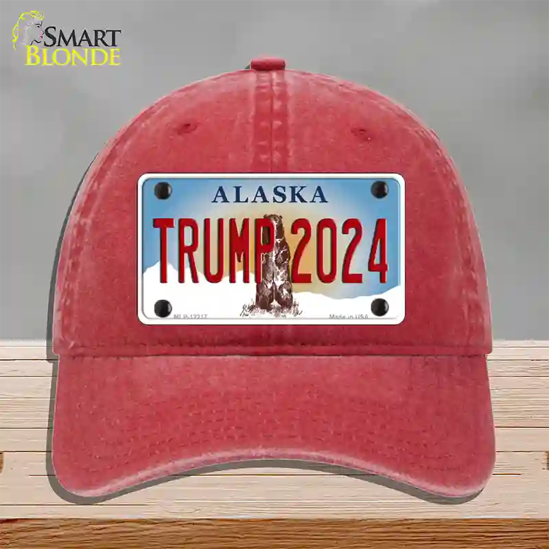 Trump 2024 Alaska Novelty License Plate Hat Unconstructed Cotton / Red