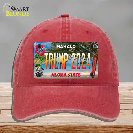 Trump 2024 Hawaii Novelty License Plate Hat Unconstructed Cotton / Red