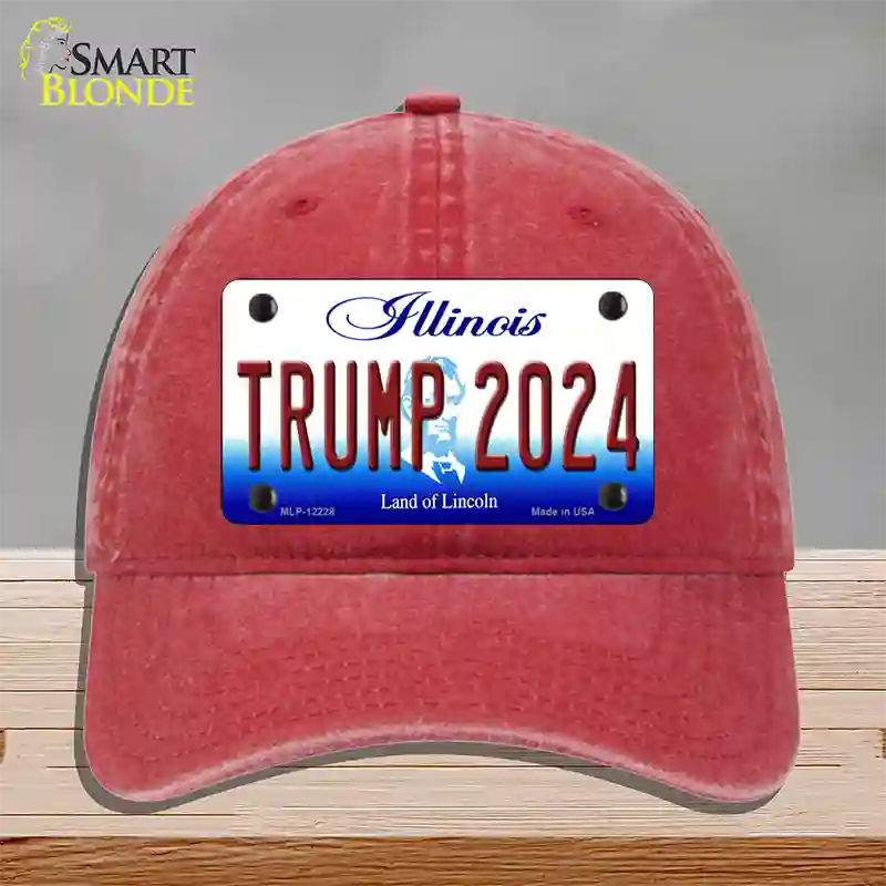 Trump 2024 Illinois Novelty License Plate Hat Unconstructed Cotton / Red