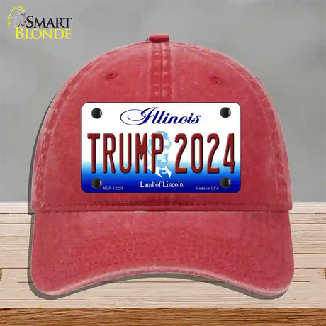 Trump 2024 Illinois Novelty License Plate Hat Unconstructed Cotton / Red