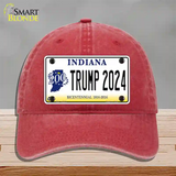 Trump 2024 Indiana Novelty License Plate Hat Unconstructed Cotton / Red