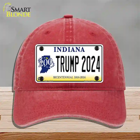 Trump 2024 Indiana Novelty License Plate Hat Unconstructed Cotton / Red