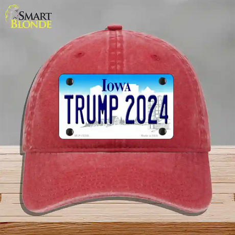 Trump 2024 Iowa Novelty License Plate Hat Unconstructed Cotton / Red