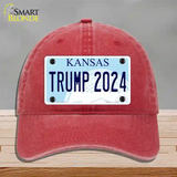 Trump 2024 Kansas Novelty License Plate Hat Unconstructed Cotton / Red