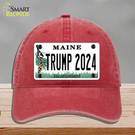 Trump 2024 Maine Novelty License Plate Hat Unconstructed Cotton / Red