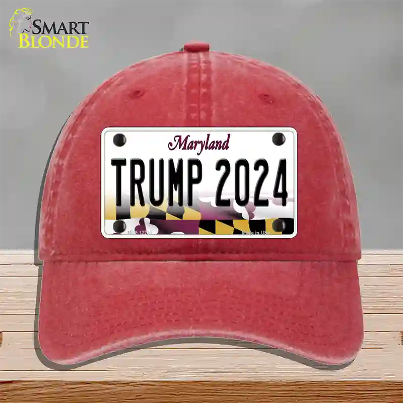 Trump 2024 Maryland Novelty License Plate Hat Unconstructed Cotton / Red