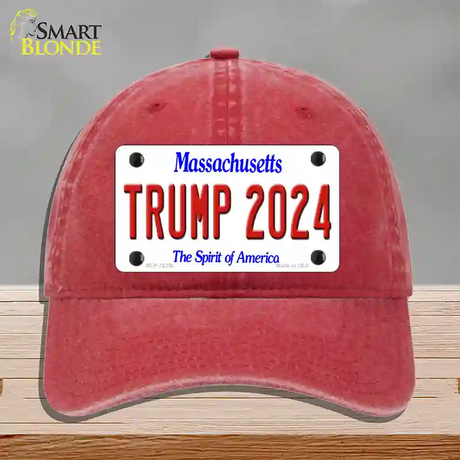 Trump 2024 Massachusetts Novelty License Plate Hat Unconstructed Cotton / Red