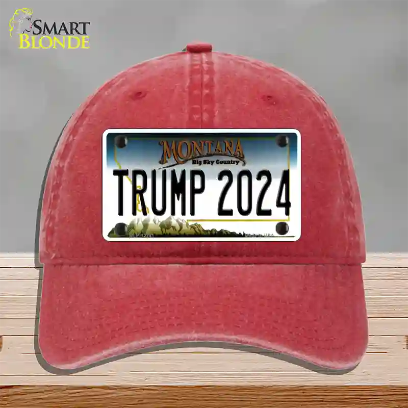 Trump 2024 Montana Novelty License Plate Hat Unconstructed Cotton / Red