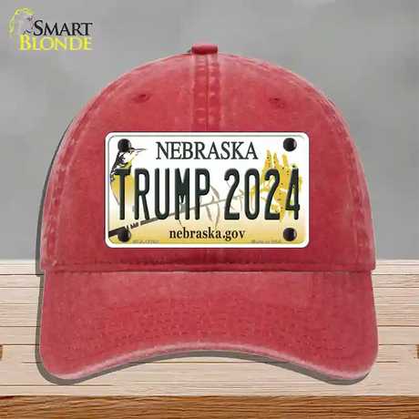 Trump 2024 Nebraska Novelty License Plate Hat Unconstructed Cotton / Red