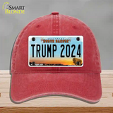 Trump 2024 North Dakota Novelty License Plate Hat Unconstructed Cotton / Red