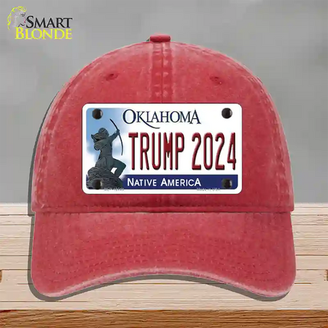 Trump 2024 Oklahoma Novelty License Plate Hat Unconstructed Cotton / Red