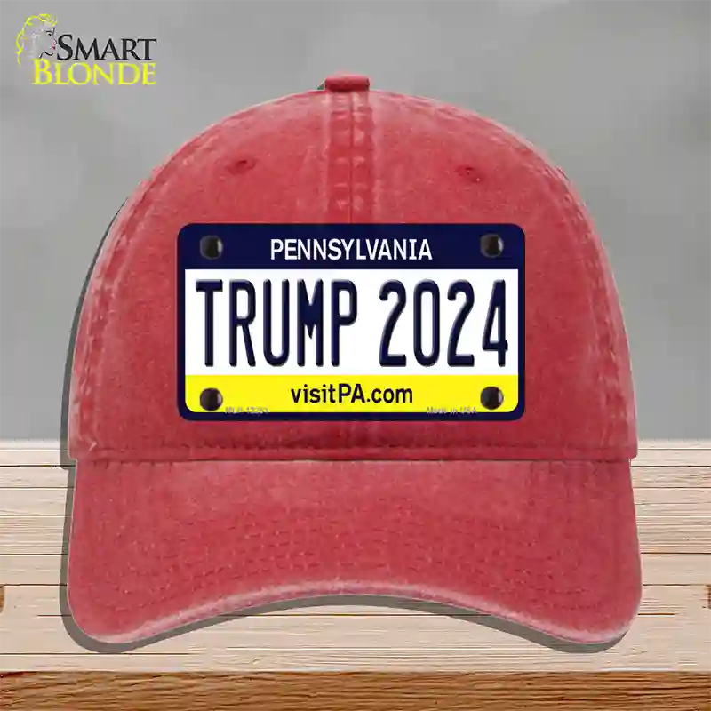 Trump 2024 Pennsylvania Novelty License Plate Hat Unconstructed Cotton / Red