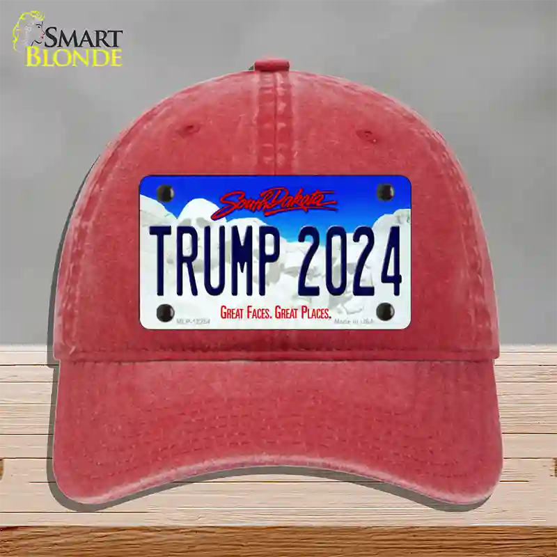 Trump 2024 South Dakota Novelty License Plate Hat Unconstructed Cotton / Red