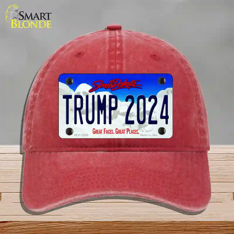 Trump 2024 South Dakota Novelty License Plate Hat Unconstructed Cotton / Red