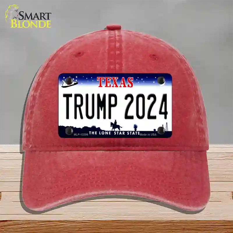 Trump 2024 Texas Novelty License Plate Hat Unconstructed Cotton / Red