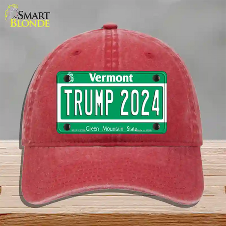 Trump 2024 Vermont Novelty License Plate Hat Unconstructed Cotton / Red