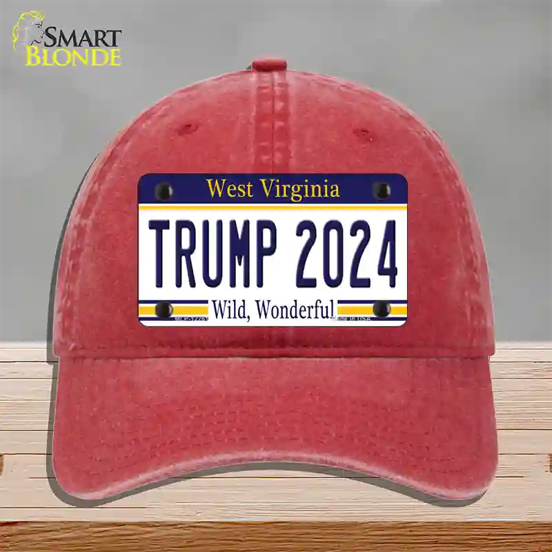 Trump 2024 West Virginia Novelty License Plate Hat Unconstructed Cotton / Red