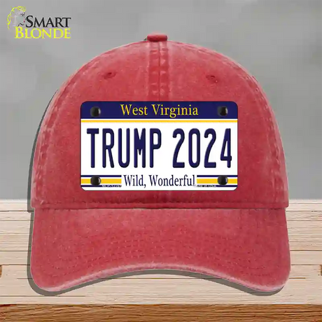 Trump 2024 West Virginia Novelty License Plate Hat Unconstructed Cotton / Red