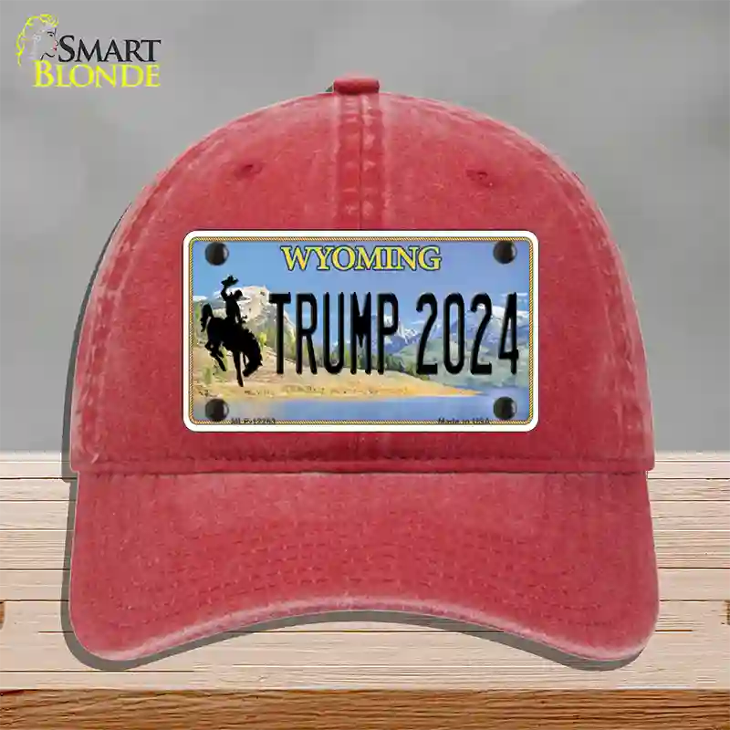 Trump 2024 Wyoming Novelty License Plate Hat Unconstructed Cotton / Red