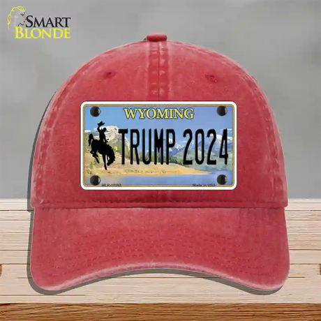 Trump 2024 Wyoming Novelty License Plate Hat Unconstructed Cotton / Red