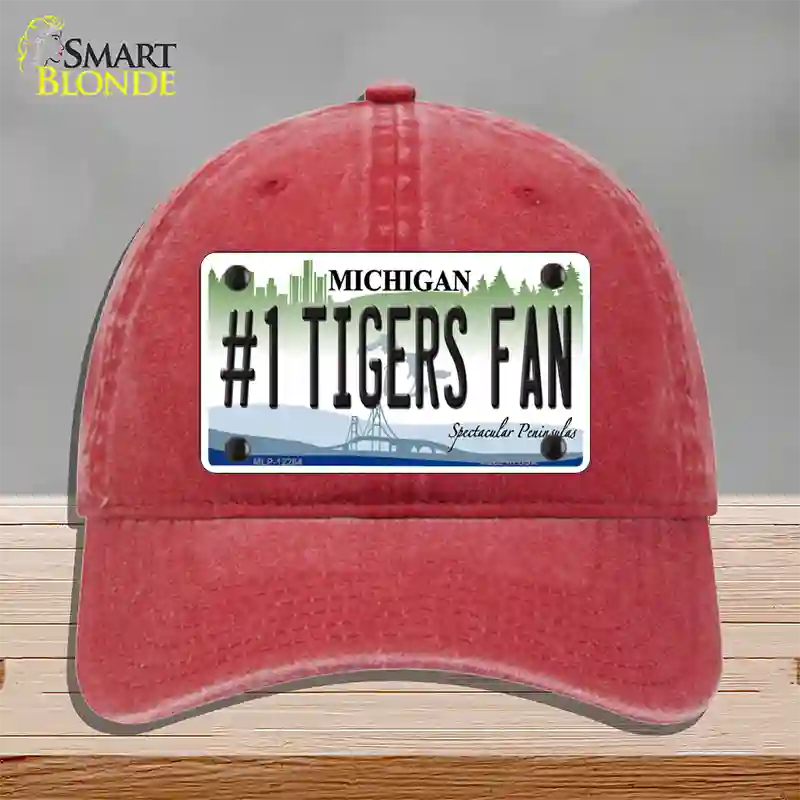 Number 1 Tigers Fan Michigan Novelty License Plate Hat Unconstructed Cotton / Red