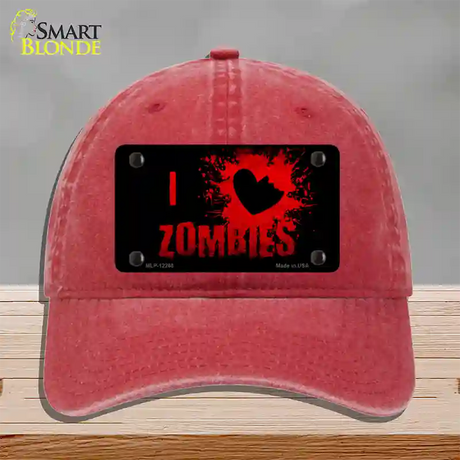 I Love Zombies Novelty License Plate Hat Unconstructed Cotton / Red