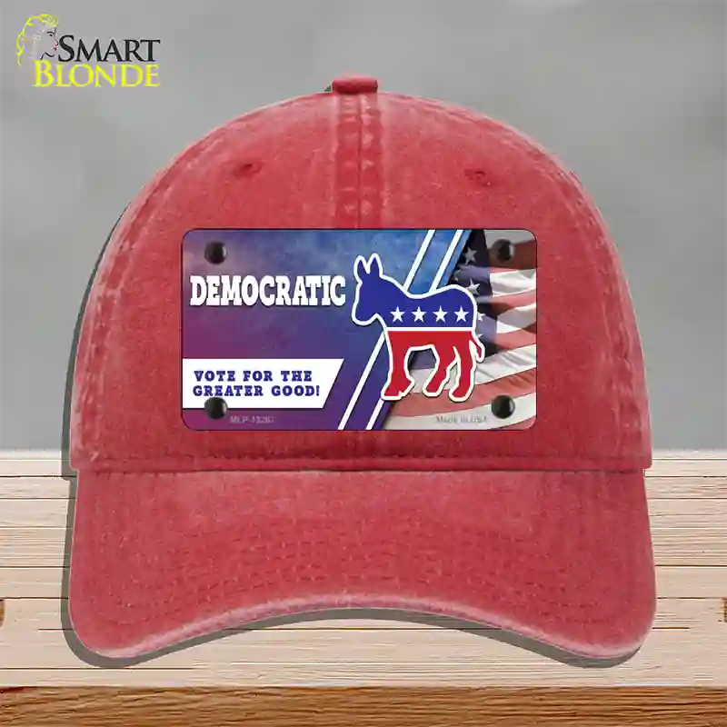 Democratic Vote for Greater Good Novelty License Plate Hat Unconstructed Cotton / Red