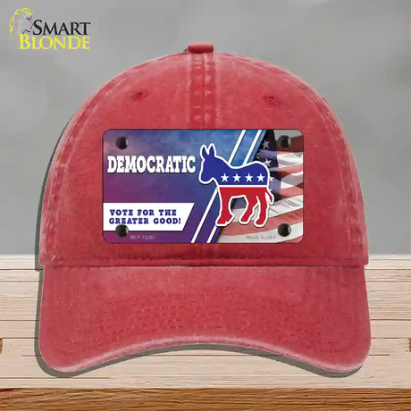 Democratic Vote for Greater Good Novelty License Plate Hat Unconstructed Cotton / Red