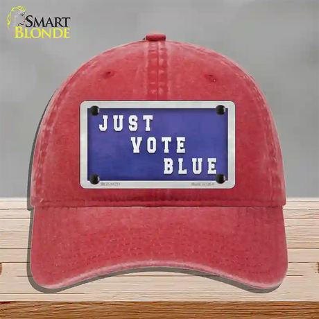 Just Vote Blue Novelty License Plate Hat Unconstructed Cotton / Red