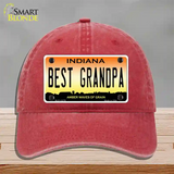 Best Grandpa Indiana Novelty License Plate Hat Unconstructed Cotton / Red