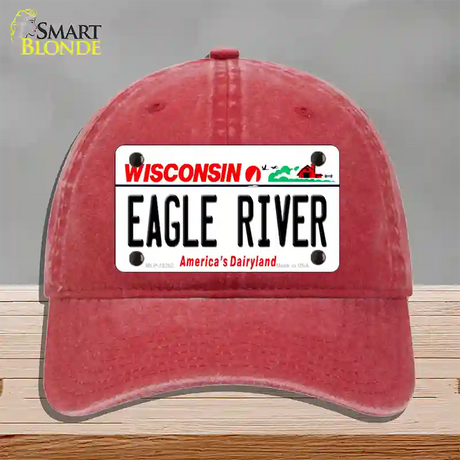 Wisconsin Eagle River Novelty License Plate Hat Unconstructed Cotton / Red