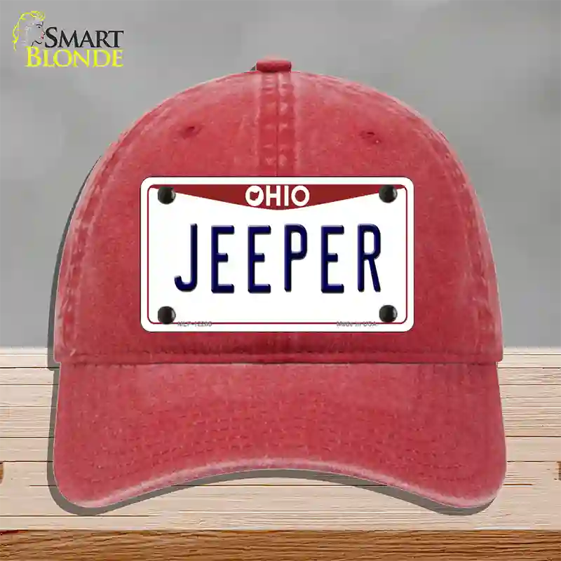 Ohio Jeeper Novelty License Plate Hat Unconstructed Cotton / Red