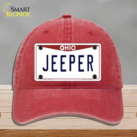 Ohio Jeeper Novelty License Plate Hat Unconstructed Cotton / Red