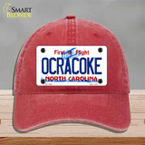 Ocracoke North Carolina Novelty License Plate Hat Unconstructed Cotton / Red