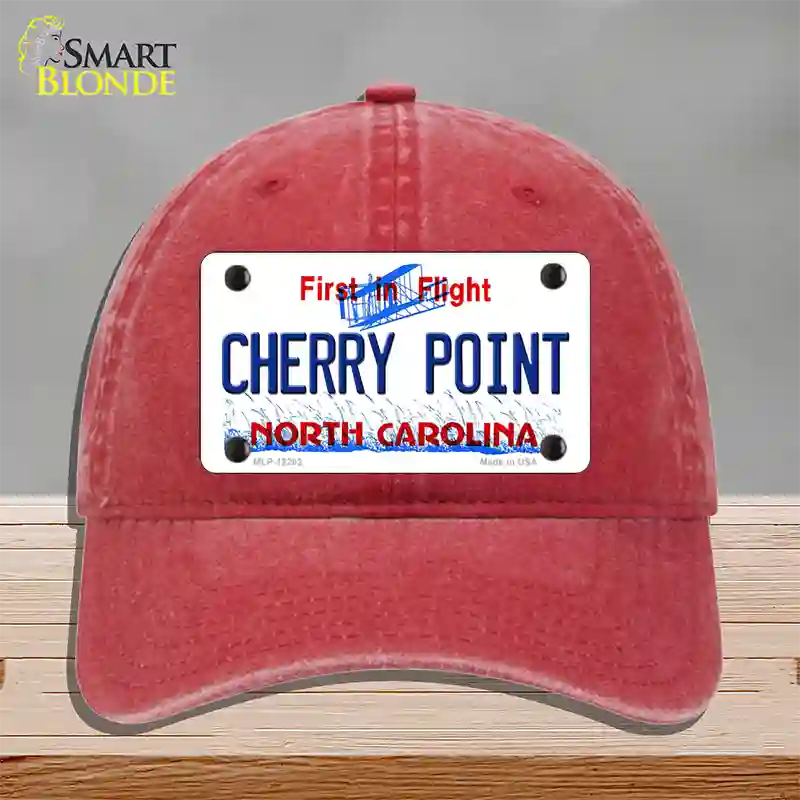 North Carolina Cherry Point Novelty License Plate Hat Unconstructed Cotton / Red