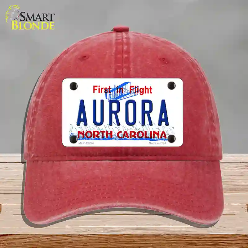 North Carolina Aurora Novelty License Plate Hat Unconstructed Cotton / Red