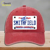 North Carolina Smithfield Novelty License Plate Hat Unconstructed Cotton / Red