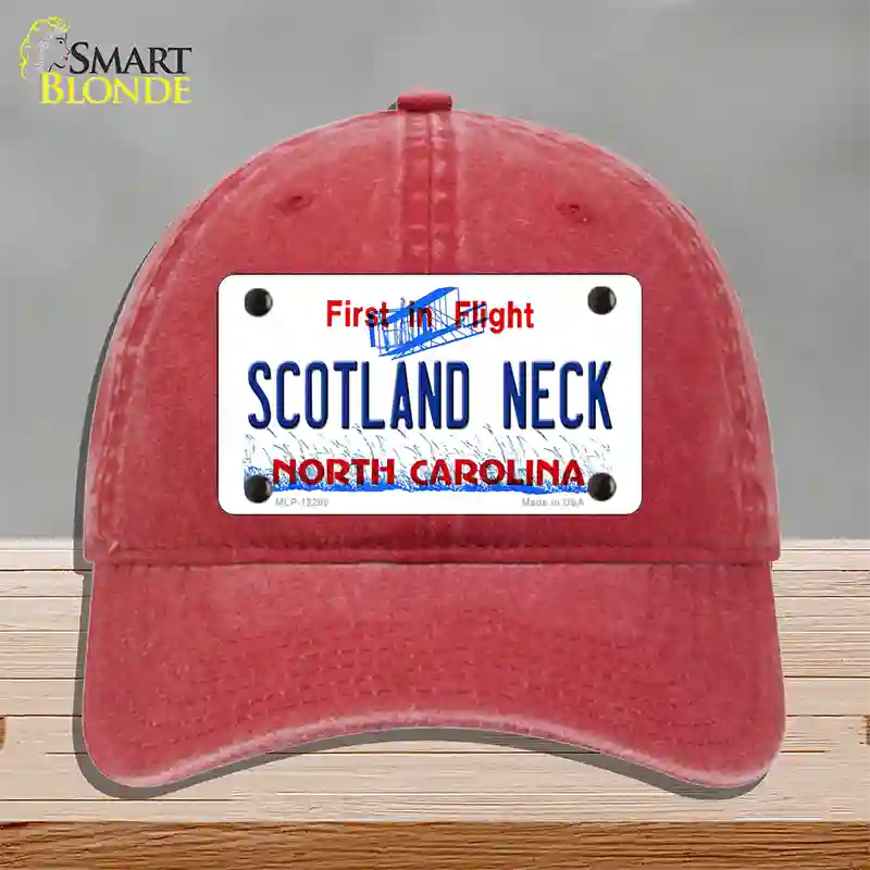 North Carolina Scotland Neck Novelty License Plate Hat Unconstructed Cotton / Red