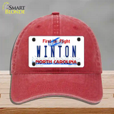 North Carolina Winton Novelty License Plate Hat Unconstructed Cotton / Red