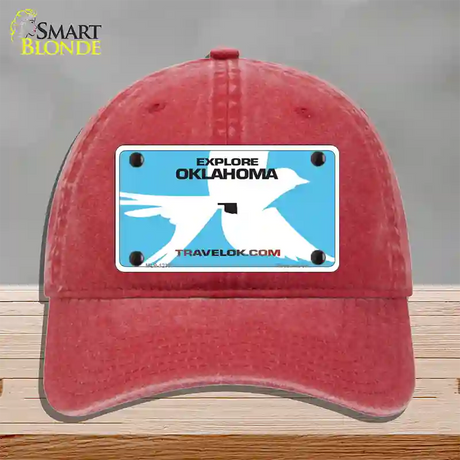 Oklahoma Travel Blank Novelty License Plate Hat Unconstructed Cotton / Red