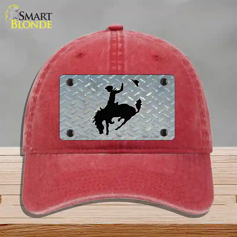 Bucking Bronco Novelty License Plate Hat Unconstructed Cotton / Red