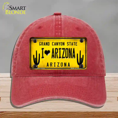 I love Arizona Yellow Novelty License Plate Hat Unconstructed Cotton / Red