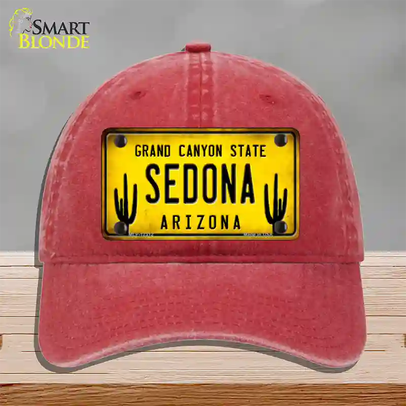 Arizona Sedona Novelty License Plate Hat Unconstructed Cotton / Red