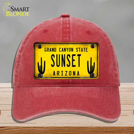 Arizona Sunset Novelty License Plate Hat Unconstructed Cotton / Red