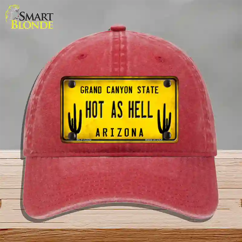 Arizona Hot as Hell Novelty License Plate Hat Unconstructed Cotton / Red