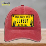 Arizona Cowboy Novelty License Plate Hat Unconstructed Cotton / Red