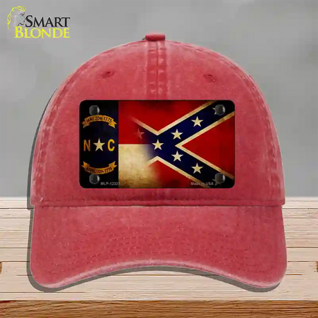 NC | Confederate Flag Novelty License Plate Hat Unconstructed Cotton / Red