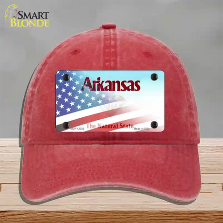 Arkansas State Novelty License Plate Hat Unconstructed Cotton / Red / Arkansas Diamond (2218):https | Half American Flag | Yes