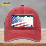 Colorado with American Flag Novelty License Plate Hat Unconstructed Cotton / Red