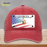 Georgia with American Flag Novelty License Plate Hat Unconstructed Cotton / Red